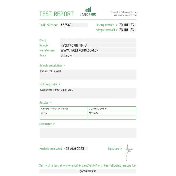 Hygetropin 100 IU (USA) Pharmaceutical